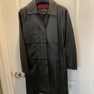 Black Express black leather button down coat
